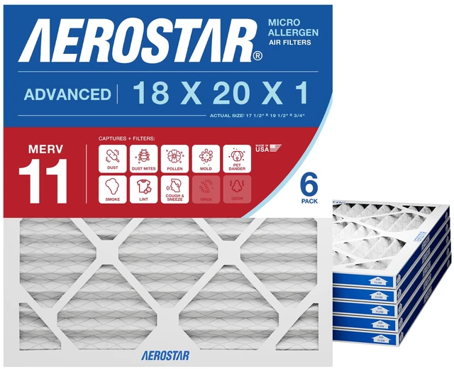 Main image of Air Filter 18x20x1 MERV 11 AC Filter, HVAC, Furnace Filter, 6 Pack ACTUAL SIZE (17.50 x 19.50 x 0.75) AC Filter, Furnace Filter, Dust, Pet Dander, Smoke & Allergies MERV 11 (MPR 1200)
