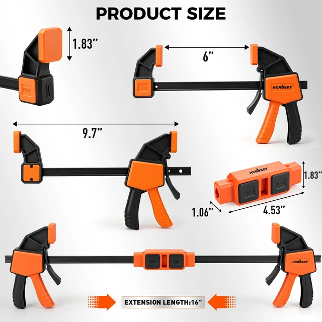 Alt view image 2 of 7 - 3-Pack Wood Clamps for Woodworking, 2-Piece 6" Bar Clamps with Clamp Connector, Quick-Release Wood Clamps with 150 LBS Load Limit, Wood Clamp Set for Woodworking, Gluing & DIY Projects