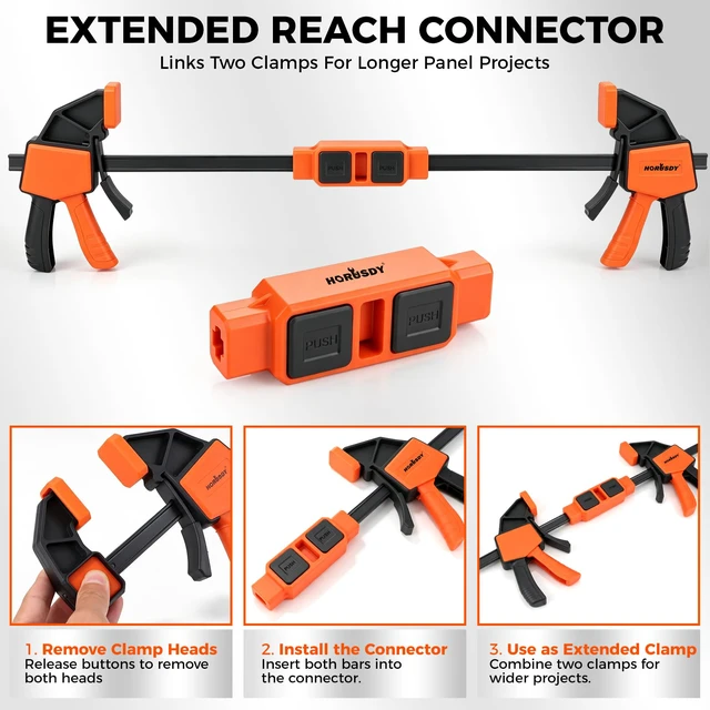 Alt view image 3 of 7 - 3-Pack Wood Clamps for Woodworking, 2-Piece 6" Bar Clamps with Clamp Connector, Quick-Release Wood Clamps with 150 LBS Load Limit, Wood Clamp Set for Woodworking, Gluing & DIY Projects