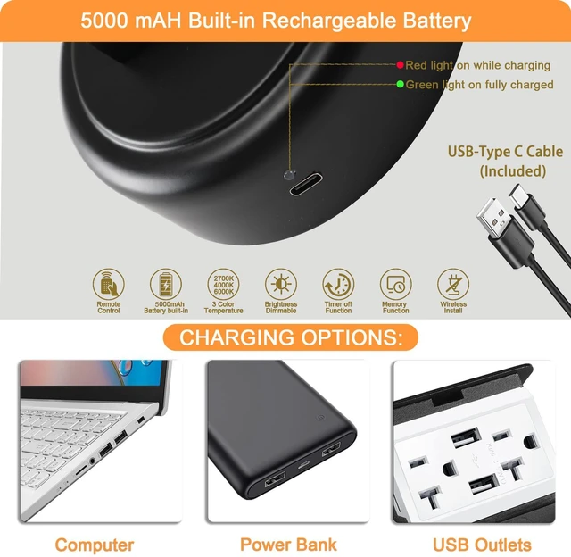 Alt view image 4 of 7 - Rechargeable Picture Light for Wall, Cordless Art Lights Battery Operated, Dimmable Wall Light with Remote & Timer, 3 Color Modes for Paintings, Gallery, Artwork(Black, 15.7inch)