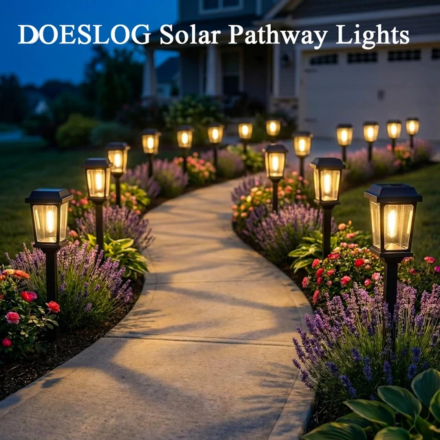 Alt view image 2 of 7 - Solar Lights Outdoor, 8 Pack Solar Pathway Lights Outdoor, Waterproof Auto On/Off Garden Lights for Yard, Landscape Path, Walkway, Driveway Decor (3000K Warm White)