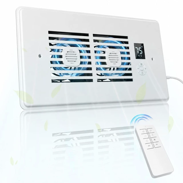 Main image of AC Vent Booster Fan 6" x 12" Register, Fixes Home Uneven Airflow Heavy-Duty 10-Speed Air Booster Fan with Thermostat Control, Remote & LCD Display, Aroma Pad Slot