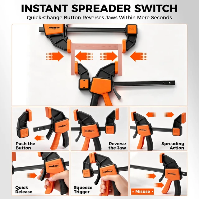 Alt view image 4 of 7 - 3-Pack Wood Clamps for Woodworking, 2-Piece 6" Bar Clamps with Clamp Connector, Quick-Release Wood Clamps with 150 LBS Load Limit, Wood Clamp Set for Woodworking, Gluing & DIY Projects