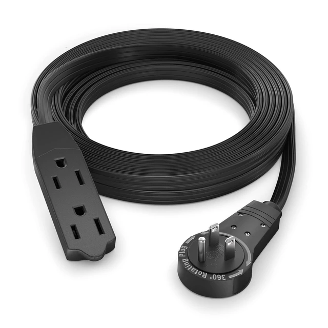 Main image of 12 Ft UL Certified 360° Rotating Flat Plug Extension Cord, 3-Outlet 16 Gauge UL Certified grounded wire indoor rated Meets applicable electrical safety standards
