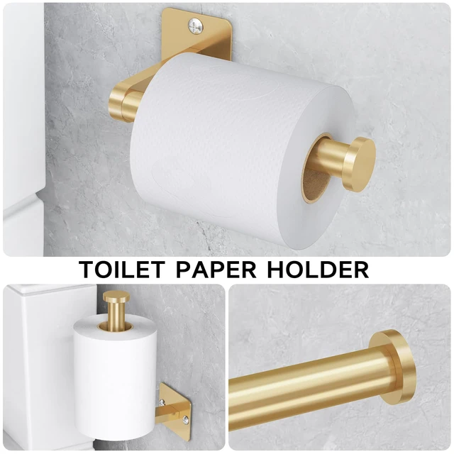 Alt view image 4 of 7 - Bathroom Accessories Set, 4-Piece Gold Bathroom Hardware Set 24 inch Towel Bar, Towel Racks for Bathroom, Robe Towel Hooks, Toilet Paper Holder Wall Mounted