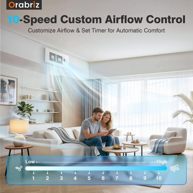 Alt view image 5 of 6 - AC Vent Booster Fan 6" x 12" Register, Fixes Home Uneven Airflow Heavy-Duty 10-Speed Air Booster Fan with Thermostat Control, Remote & LCD Display, Aroma Pad Slot