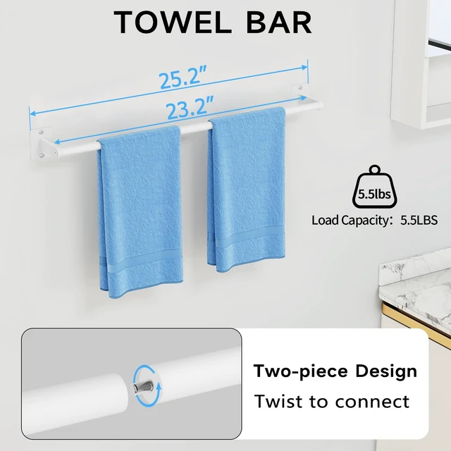 Alt view image 2 of 7 - Bathroom Accessories Set, 4-Piece White Bathroom Hardware Set 24 inch Towel Bar, Towel Racks for Bathroom, Robe Towel Hooks, Toilet Paper Holder Wall Mounted
