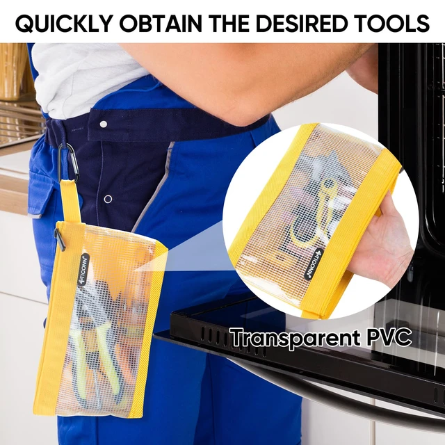 Alt view image 3 of 7 - Tool Pouch, 1680D Oxford Small Tool Bag, Tool Pouches with Zipper, Clear Utility Bag Zipper Pouch for Tool Organizers and Storage (3PK Combo)