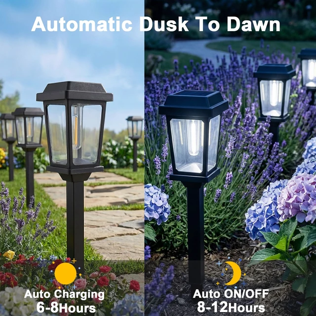 Alt view image 7 of 7 - 12 Pack Solar Lights Outdoor Pathway, Modern Solar Garden Lights, Waterproof Auto On/Off LED Outdoor Solar Lights for Yard, Landscape Path, Walkway, Driveway Décor
