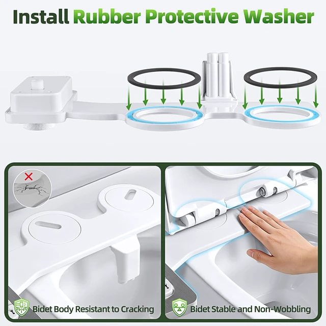 Alt view image 3 of 7 - Bidet Attachment, Non-Electric Cold Water Bidet Toilet Seat Attachment with Pressure Controls, Retractable Self-Cleaning Dual Nozzles for Frontal & Rear Wash - Brushed Nickel
