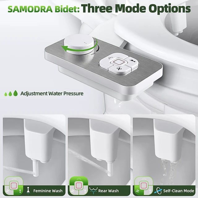 Alt view image 2 of 7 - Bidet Attachment, Non-Electric Cold Water Bidet Toilet Seat Attachment with Pressure Controls, Retractable Self-Cleaning Dual Nozzles for Frontal & Rear Wash - Brushed Nickel