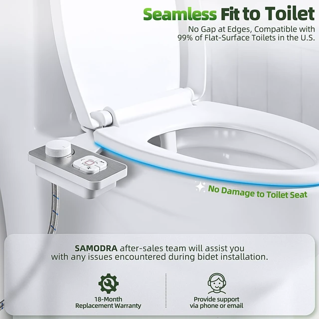 Alt view image 4 of 7 - Bidet Attachment, Non-Electric Cold Water Bidet Toilet Seat Attachment with Pressure Controls, Retractable Self-Cleaning Dual Nozzles for Frontal & Rear Wash - Brushed Nickel