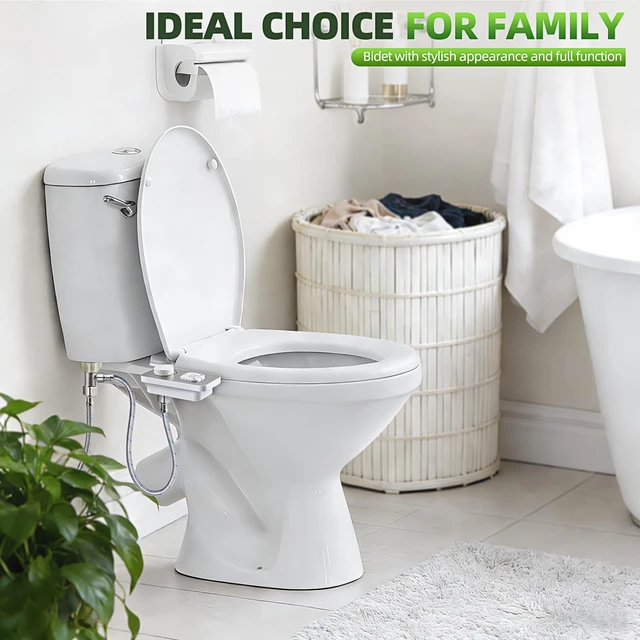 Alt view image 6 of 7 - Bidet Attachment, Non-Electric Cold Water Bidet Toilet Seat Attachment with Pressure Controls, Retractable Self-Cleaning Dual Nozzles for Frontal & Rear Wash - Brushed Nickel