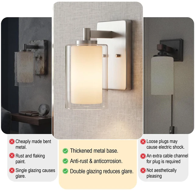 Alt view image 5 of 7 - Wall Sconces Set of Two, Modern Brushed Nickel Vanity Wall Lights Double Clear Glass Shades With E26 Base, Farmhouse Wall Lights For Bathroom, Bedroom, Living Room, Mirror And Hallway