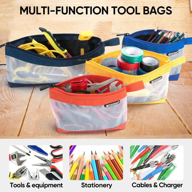 Alt view image 6 of 7 - Tool Pouch, 1680D Oxford Small Tool Bag, Tool Pouches with Zipper, Clear Utility Bag Zipper Pouch for Tool Organizers and Storage (3PK Combo)