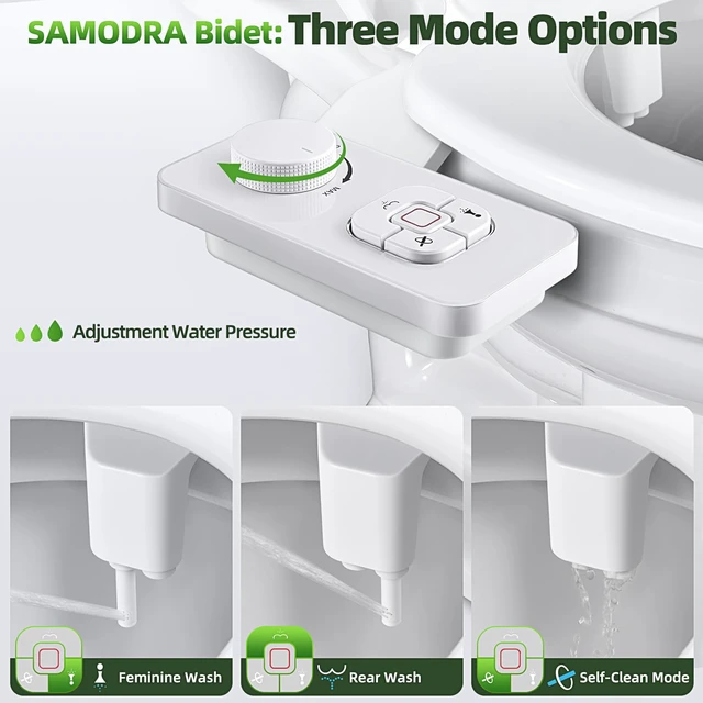 Alt view image 2 of 7 - Bidet Attachment, Non-Electric Cold Water Bidet Toilet Seat Attachment with Pressure Controls, Retractable Self-Cleaning Dual Nozzles for Frontal & Rear Wash - White