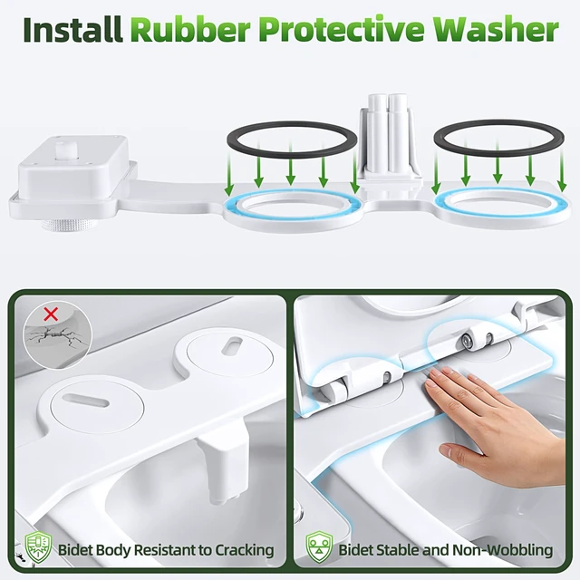 Alt view image 3 of 7 - Bidet Attachment, Non-Electric Cold Water Bidet Toilet Seat Attachment with Pressure Controls, Retractable Self-Cleaning Dual Nozzles for Frontal & Rear Wash - White