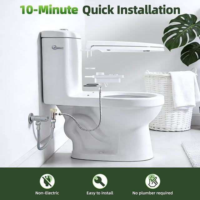 Alt view image 5 of 7 - Bidet Attachment, Non-Electric Cold Water Bidet Toilet Seat Attachment with Pressure Controls, Retractable Self-Cleaning Dual Nozzles for Frontal & Rear Wash - Brushed Nickel