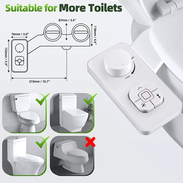 Alt view image 7 of 7 - Bidet Attachment, Non-Electric Cold Water Bidet Toilet Seat Attachment with Pressure Controls, Retractable Self-Cleaning Dual Nozzles for Frontal & Rear Wash - White