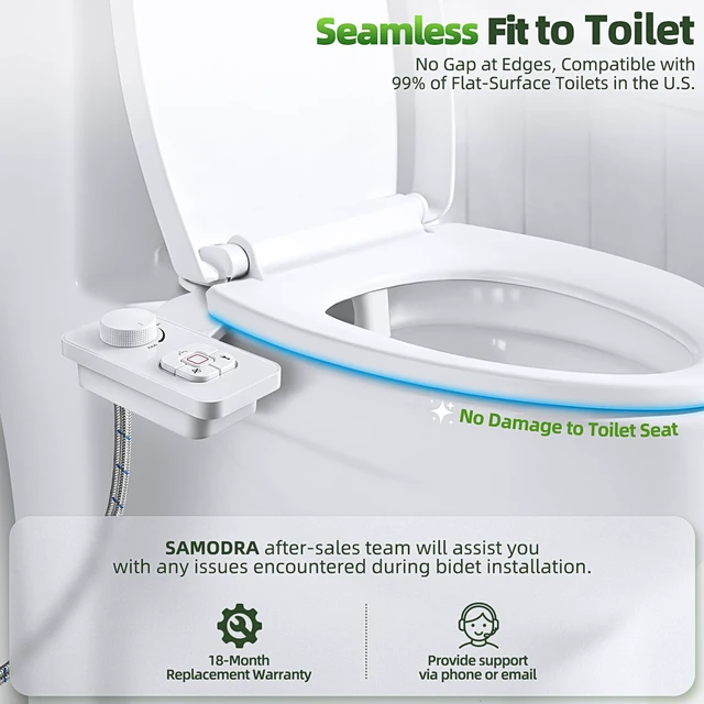 Alt view image 4 of 7 - Bidet Attachment, Non-Electric Cold Water Bidet Toilet Seat Attachment with Pressure Controls, Retractable Self-Cleaning Dual Nozzles for Frontal & Rear Wash - White