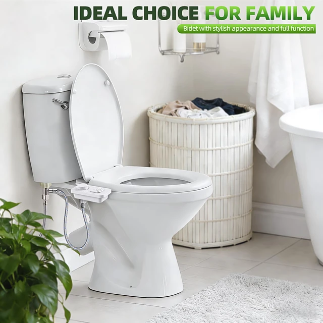 Alt view image 6 of 7 - Bidet Attachment, Non-Electric Cold Water Bidet Toilet Seat Attachment with Pressure Controls, Retractable Self-Cleaning Dual Nozzles for Frontal & Rear Wash - White