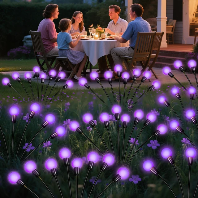 Alt view image 2 of 7 - Solar Garden Lights Outdoor Waterproof, Swaying Firefly Light, Garden Decor 4 Pack Solar Firefly Lights, Auto On/Off Decor for Yard, Patio, Pathway and Lawn, Gifts for Women, Christmas Decor (Purple)