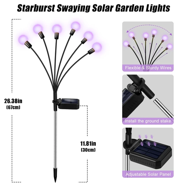 Alt view image 6 of 7 - Solar Garden Lights Outdoor Waterproof, Swaying Firefly Light, Garden Decor 4 Pack Solar Firefly Lights, Auto On/Off Decor for Yard, Patio, Pathway and Lawn, Gifts for Women, Christmas Decor (Purple)