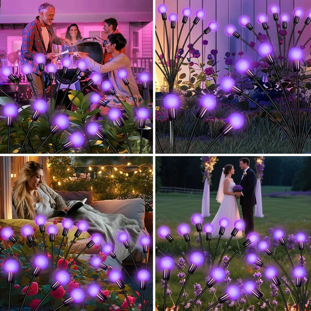 Alt view image 7 of 7 - Solar Garden Lights Outdoor Waterproof, Swaying Firefly Light, Garden Decor 4 Pack Solar Firefly Lights, Auto On/Off Decor for Yard, Patio, Pathway and Lawn, Gifts for Women, Christmas Decor (Purple)