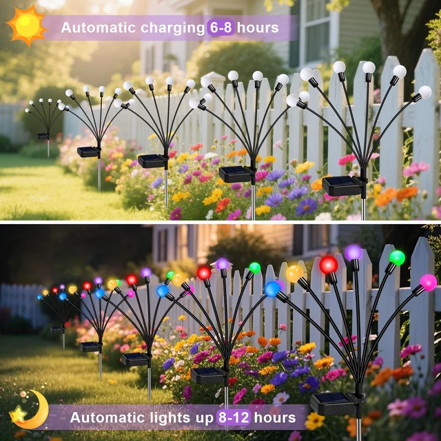 Alt view image 4 of 7 - Solar Garden Lights Outdoor Waterproof, Swaying Firefly Light, Garden Decor 4 Pack Solar Firefly Lights, Multicolor Changing Decor for Yard, Patio, Pathway and Lawn, Gifts for Women, Christmas Decor