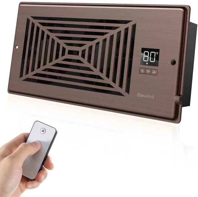 Main image of Quiet Smart Register Booster Fan Fits 4" x 10" Vent Opening, Bronze Smart Heating Cooling AC Vent Fan, Temp-Based Auto On/Off, 10-Speed Remote, Thermostat Control, Power-Off Memory