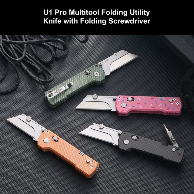 Alt view image 2 of 7 - U1 Pro Multitool Folding Utility Knife with Folding Screwdriver Quick Change Blade EDC Utility Knife with Secure Rail Lock & Pocket Clip for Men & Women (Orange Micarta)