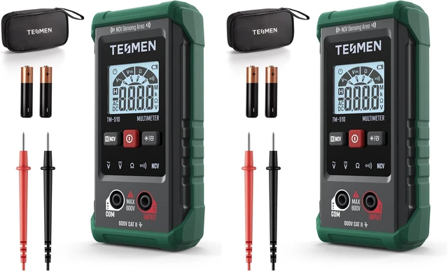 Main image of TM-510 Digital Multimeter, 4000 Counts, Smart Measurement, Auto-Ranging Voltmeter; Voltage Tester with Non-Contact Voltage Function, Measures AC/DC Voltage, Resistance, Continuity Green (Pack of 2)
