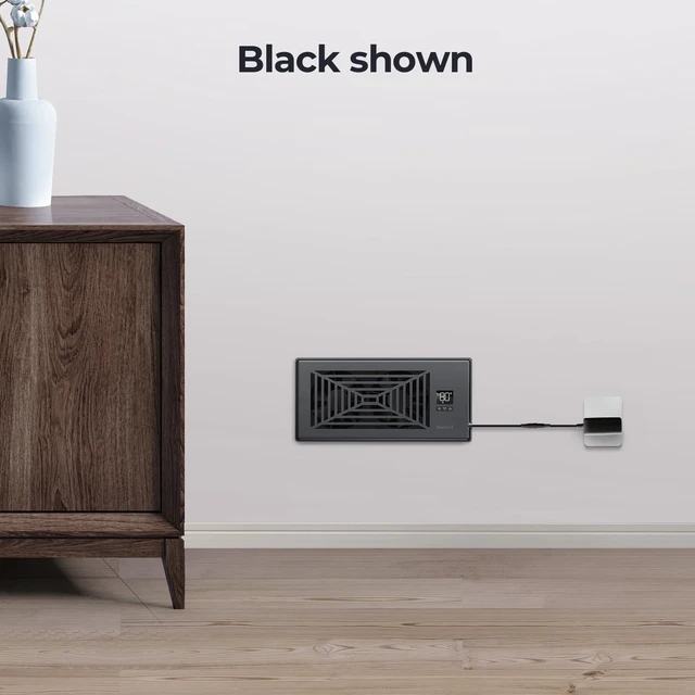 Alt view image 7 of 7 - Quiet Smart Register Booster Fan Fits 4" x 10" Vent Opening, Black Smart Heating Cooling AC Vent Fan, Temp-Based Auto On/Off, 10-Speed Remote, Thermostat Control, Power-Off Memory