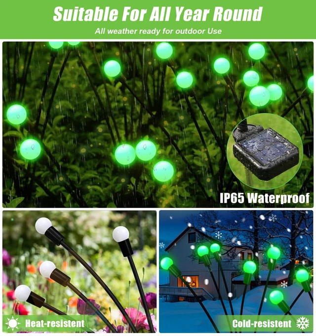 Alt view image 2 of 7 - Solar Garden Lights Outdoor Waterproof, Swaying Firefly Light, Garden Decor 4 Pack Solar Firefly Lights, Auto On/Off Decor for Yard, Patio, Pathway and Lawn, Gifts for Women, Christmas Decor (Green)