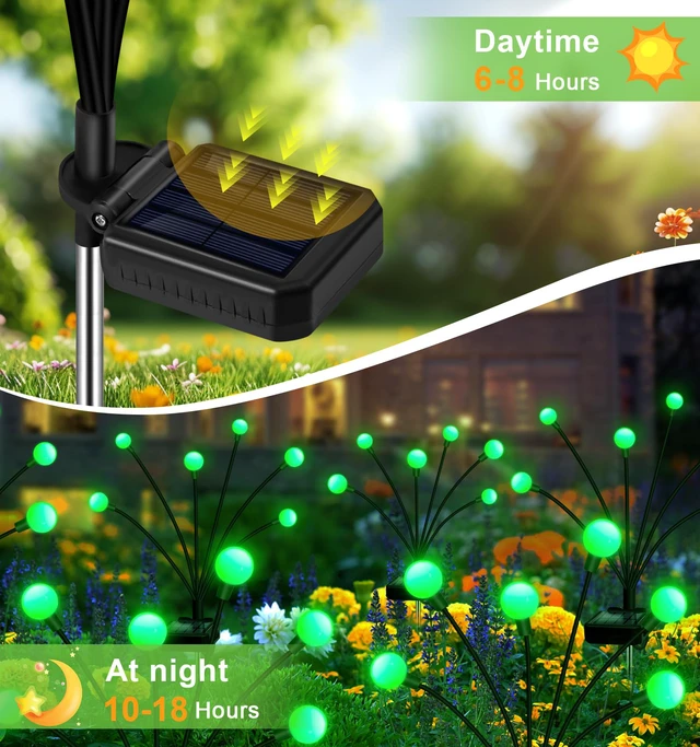 Alt view image 3 of 7 - Solar Garden Lights Outdoor Waterproof, Swaying Firefly Light, Garden Decor 4 Pack Solar Firefly Lights, Auto On/Off Decor for Yard, Patio, Pathway and Lawn, Gifts for Women, Christmas Decor (Green)