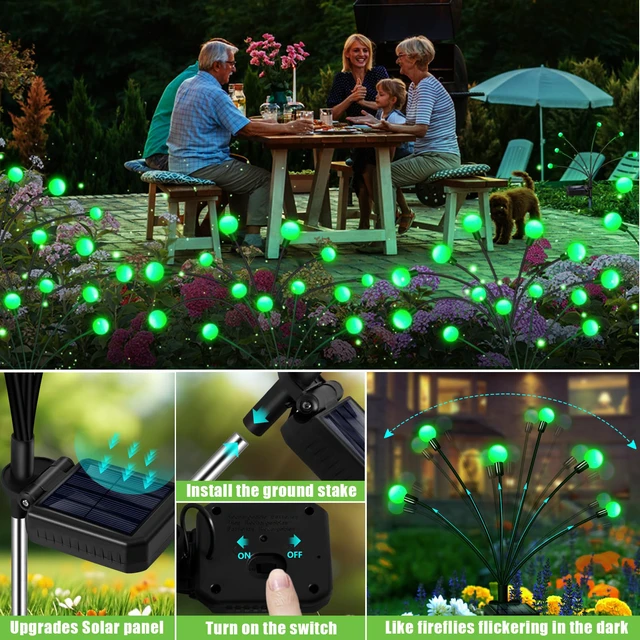 Alt view image 5 of 7 - Solar Garden Lights Outdoor Waterproof, Swaying Firefly Light, Garden Decor 4 Pack Solar Firefly Lights, Auto On/Off Decor for Yard, Patio, Pathway and Lawn, Gifts for Women, Christmas Decor (Green)