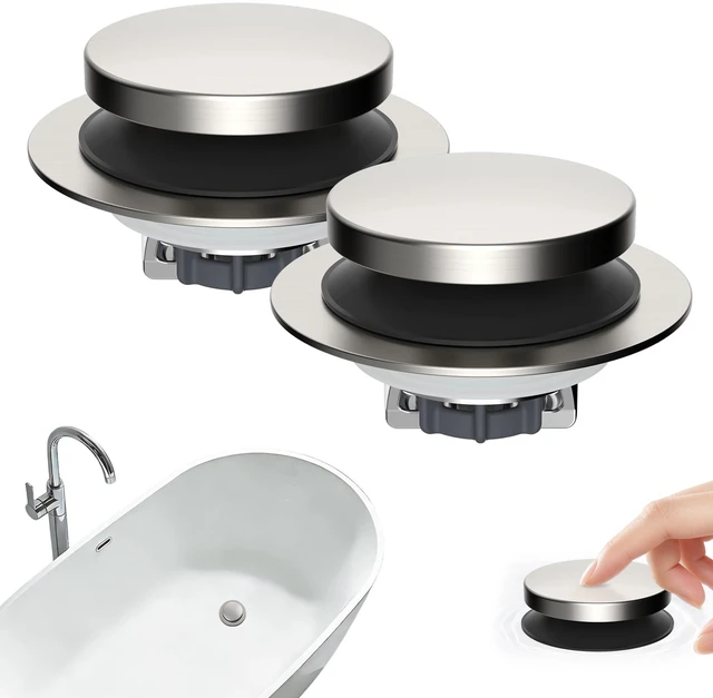 Main image of 2 Pack 3 in 1 Metal Bathtub Drain Stopper, Bathtub Hair Catcher Universal Pop Up Tub Stopper, Removable & Anti-Clogging Filter Basket, Fit 1.5''-2.4'' Drain, Brass Core, Brushed Nickel