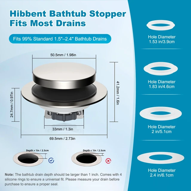 Alt view image 3 of 7 - 2 Pack 3 in 1 Metal Bathtub Drain Stopper, Bathtub Hair Catcher Universal Pop Up Tub Stopper, Removable & Anti-Clogging Filter Basket, Fit 1.5''-2.4'' Drain, Brass Core, Brushed Nickel