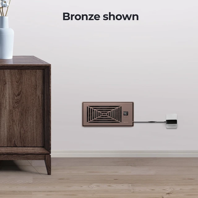 Alt view image 7 of 7 - Quiet Smart Register Booster Fan Fits 4" x 10" Vent Opening, Bronze Smart Heating Cooling AC Vent Fan, Temp-Based Auto On/Off, 10-Speed Remote, Thermostat Control, Power-Off Memory