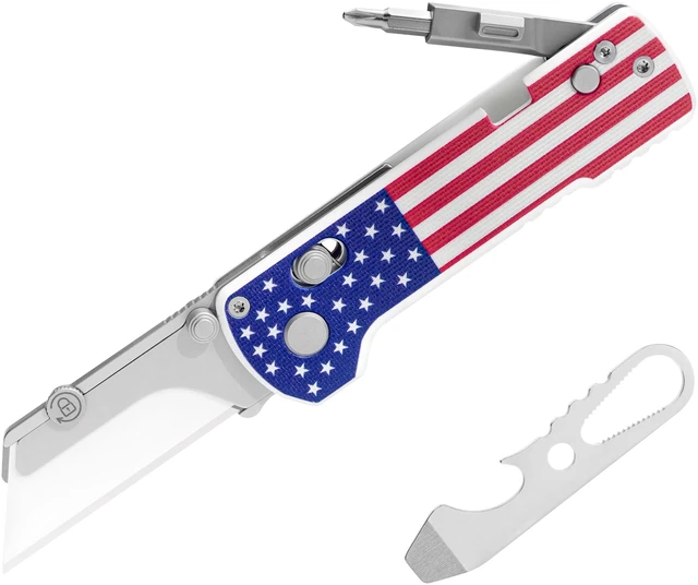 Main image of U1 Pro Multitool Folding Utility Knife with Folding Screwdriver Quick Change Blade, Secure Rail Lock & Pocket Clip for Camping, Hiking and Everyday Carry (Stars & Stripes)