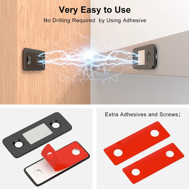 Alt view image 2 of 7 - Cabinet Magnetic Catch 8 Pack Ultra Thin Cabinet Door Magnets Stick on Drawer Magnets Cabinet Latch Magnetic Closures for Cabinets Kitchen Closet Door Closing Magnetic Door Catch Closer