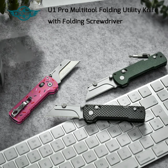 Alt view image 2 of 7 - U1 Pro Multitool Folding Utility Knife with Screwdriver Quick Change Blade EDC Utility Knife with Secure Rail Lock & Pocket Clip for Men Women (Doughnut)