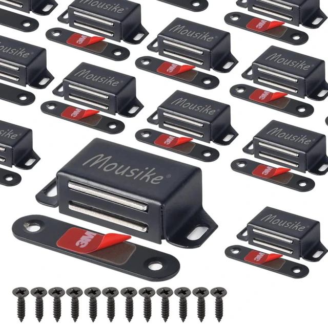 Main image of Cabinet Magnets 30lb Strong Catch for Kitchen Cupboard Door 16Pack Strong 30lb magnetic hold keeps cabinet,cupboard,wardrobe,closet,and drawer doors securely closed,easy install,BLACK