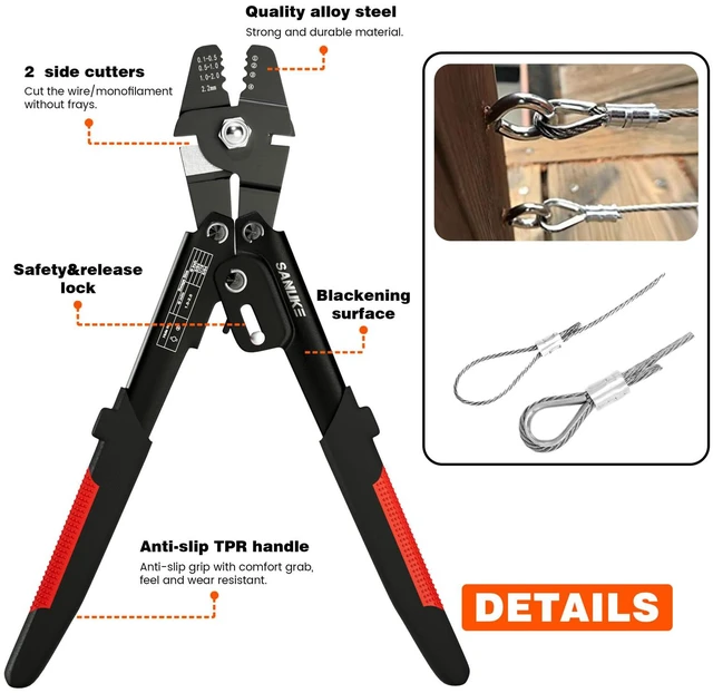 Alt view image 2 of 7 - Wire Rope Crimper Kit, 328ft 1/16" Stainless Steel Cable, Swager with 200Pcs Crimping Sleeves and 50Pcs M2 Thimbles, 6Pcs M4 Hook & Eye Turnbuckle and 8Pcs Eye Screws for Railing, Decking, H