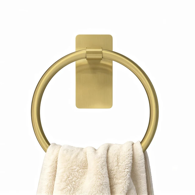 Main image of Gold Towel Ring for Bathroom, Adhesive Hand Towel Holder for Bathroom, Kitchen, No Drill