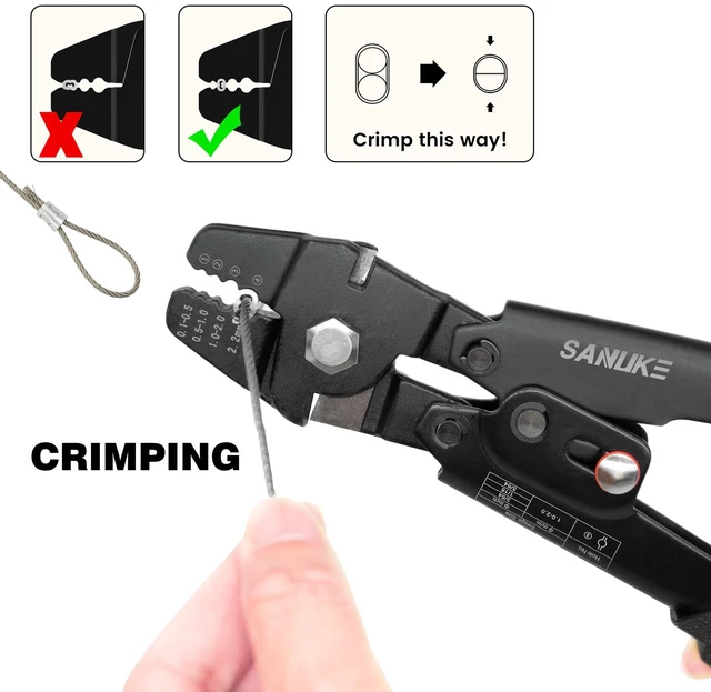 Alt view image 6 of 7 - Wire Rope Crimper Kit, 328ft 1/16" Stainless Steel Cable, Swager with 200Pcs Crimping Sleeves and 50Pcs M2 Thimbles, 6Pcs M4 Hook & Eye Turnbuckle and 8Pcs Eye Screws for Railing, Decking, H