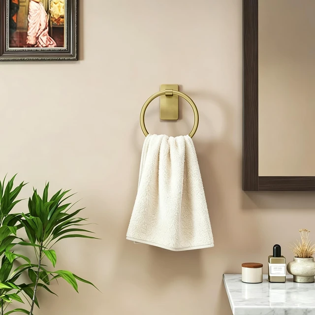 Alt view image 4 of 6 - Gold Towel Ring for Bathroom, Adhesive Hand Towel Holder for Bathroom, Kitchen, No Drill