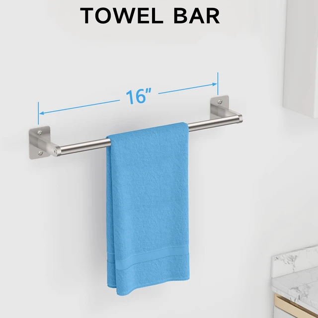 Alt view image 2 of 7 - Brushed Nickel Bathroom Accessories Set, 4 PCS Bathroom Hardware Set 16 inch Towel Bar, Towel Racks for Bathroom, Robe Towel Hooks, Toilet Paper Holder Wall Mounted