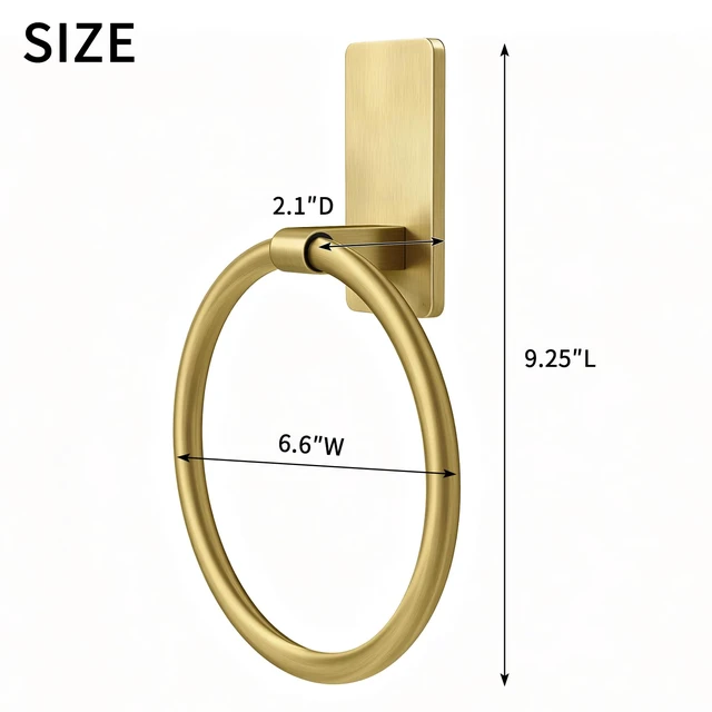 Alt view image 5 of 6 - Gold Towel Ring for Bathroom, Adhesive Hand Towel Holder for Bathroom, Kitchen, No Drill