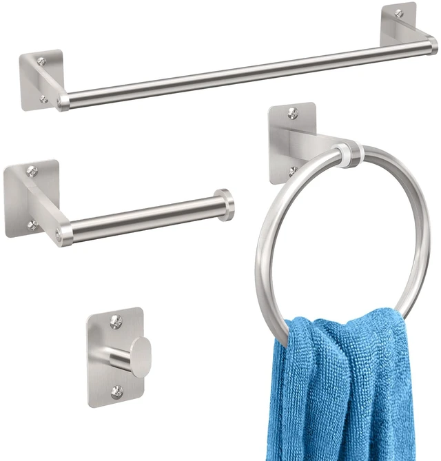 Main image of Brushed Nickel Bathroom Accessories Set, 4 PCS Bathroom Hardware Set 16 inch Towel Bar, Towel Racks for Bathroom, Robe Towel Hooks, Toilet Paper Holder Wall Mounted